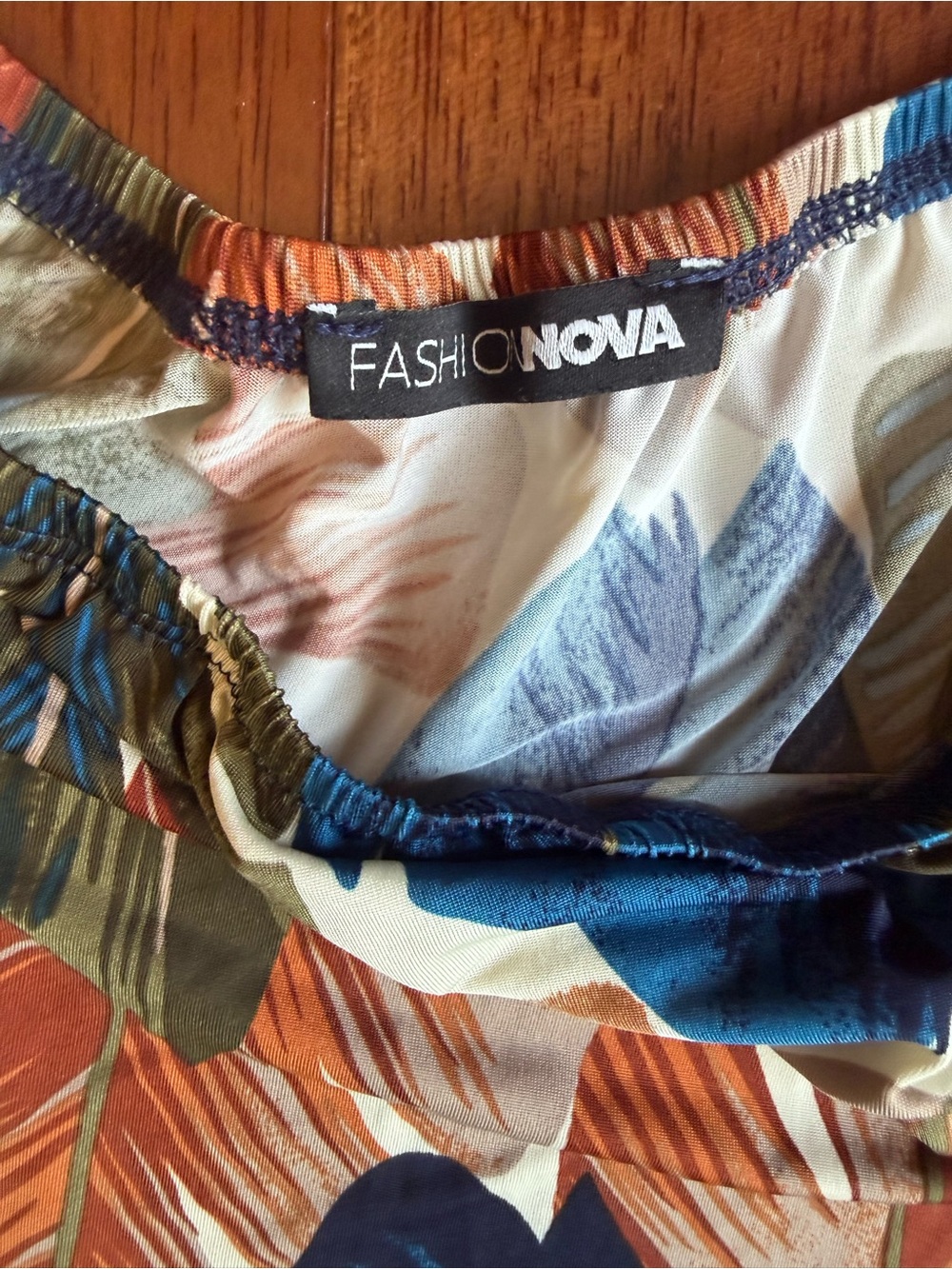Fashion Nova One-Shoulder Tropical Maxi Dress in Navy, Olive & Rust - Picture 8 of 8